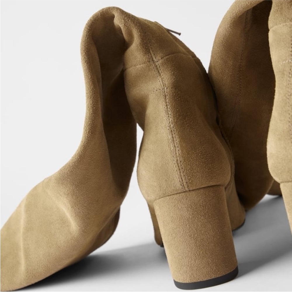 Brand New ZARA Suede Slouchy Heeled Boots in Tan SIZE 6.5 - Picture 10 of 16
